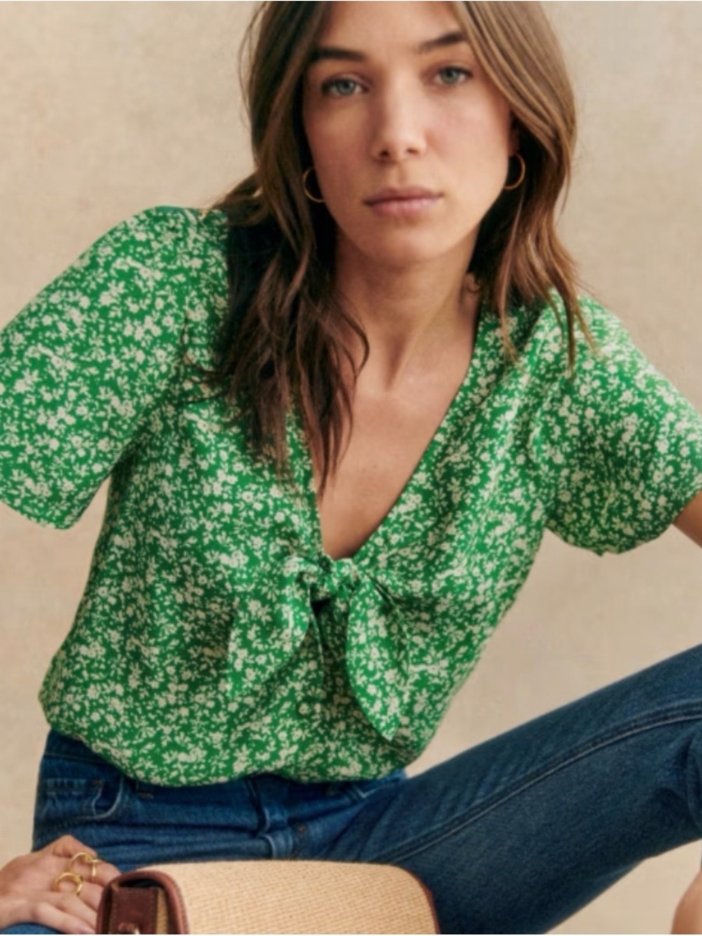Sezane Eloise Blouse in Garden Green